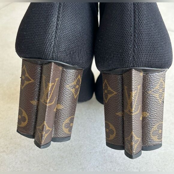 LOUIS VUITTON Monogram Stretch Fabric Silhouette Ankle Boots Black EU 40 US 10 - Picture 12 of 13
